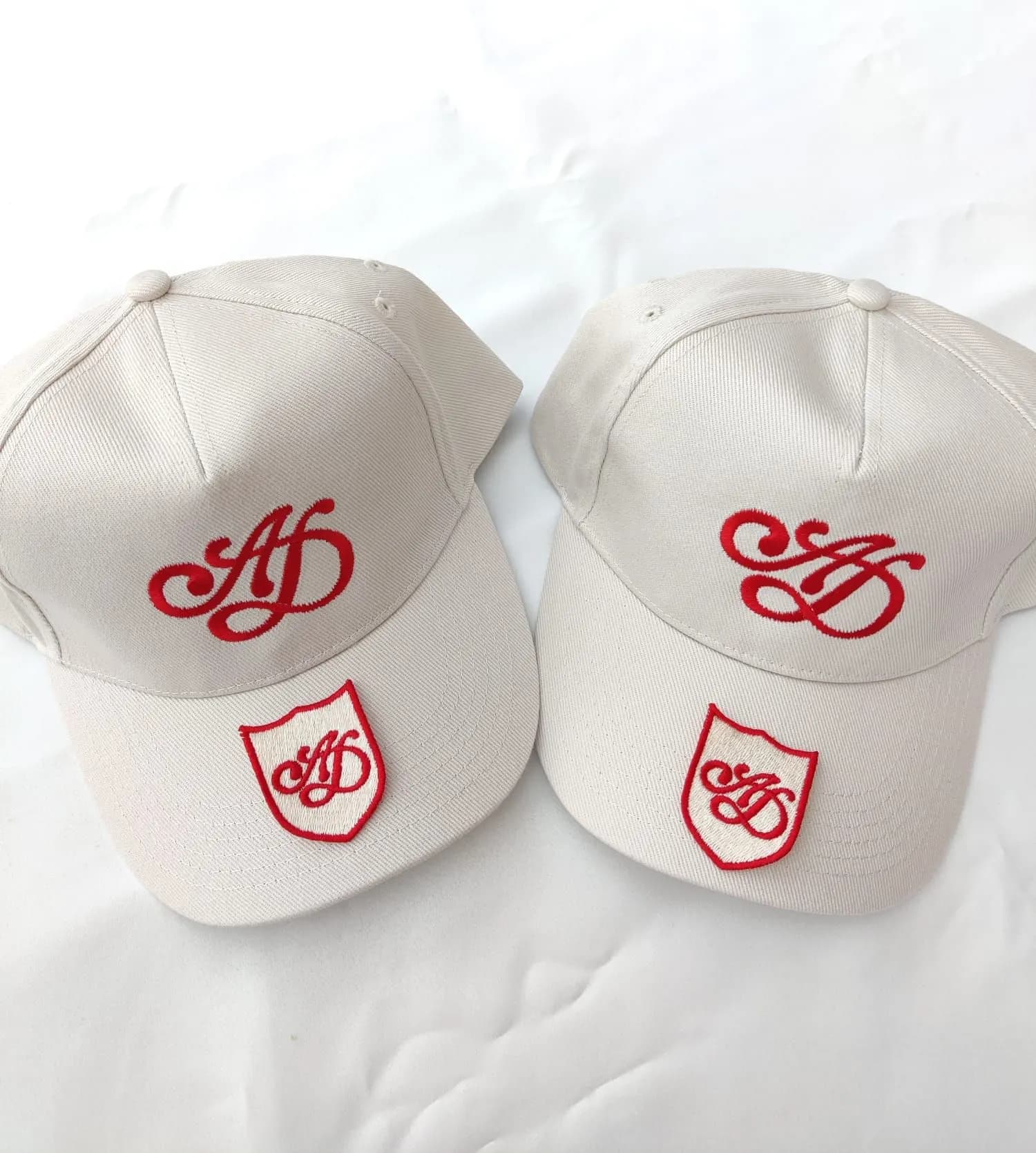 His and hers matching embroidered wedding caps