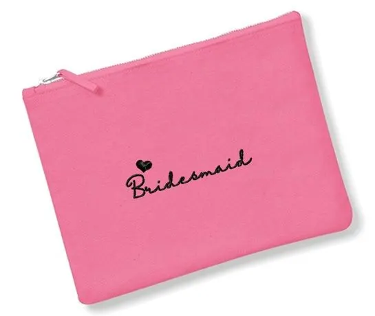Pink cotton cosmetic case embroidered for a bridesmaid