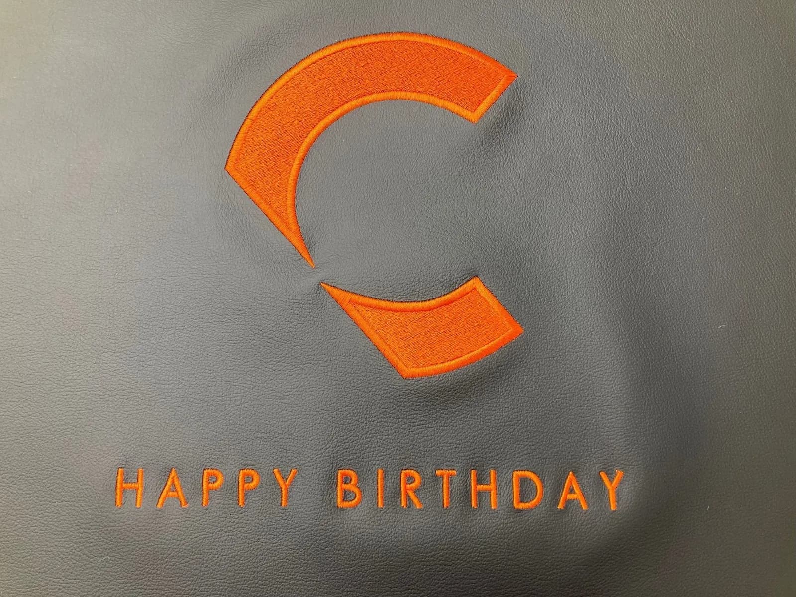 Leather office chair embroidered for a birthday celebration