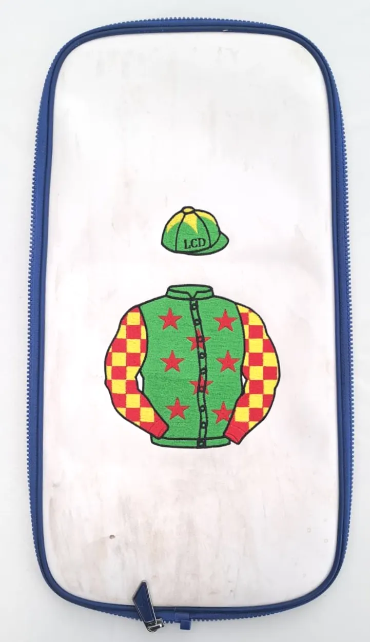 Jockey-themed personalised golf bag pocket panel
