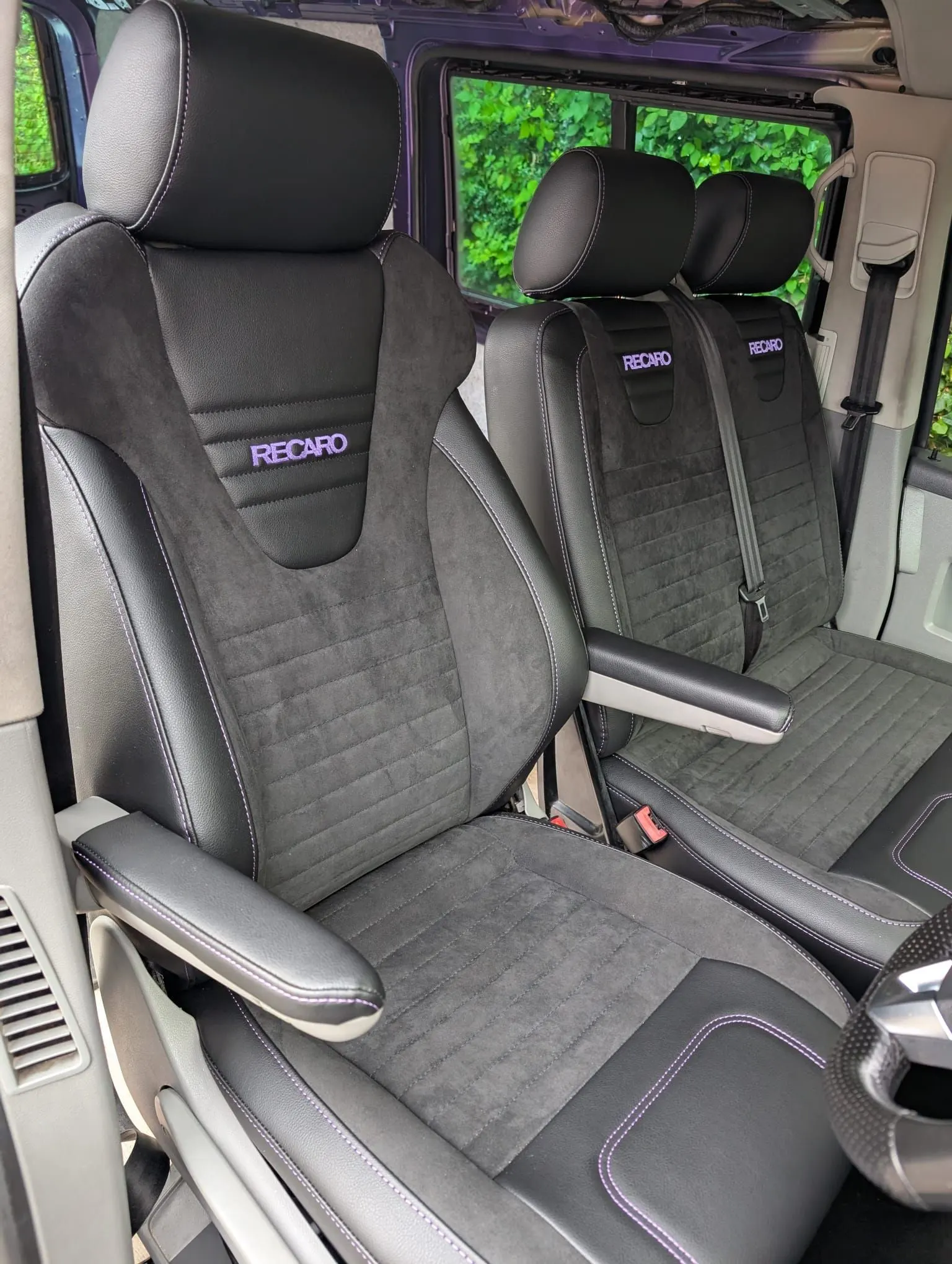 Recaro seats with custom purple embroidery
