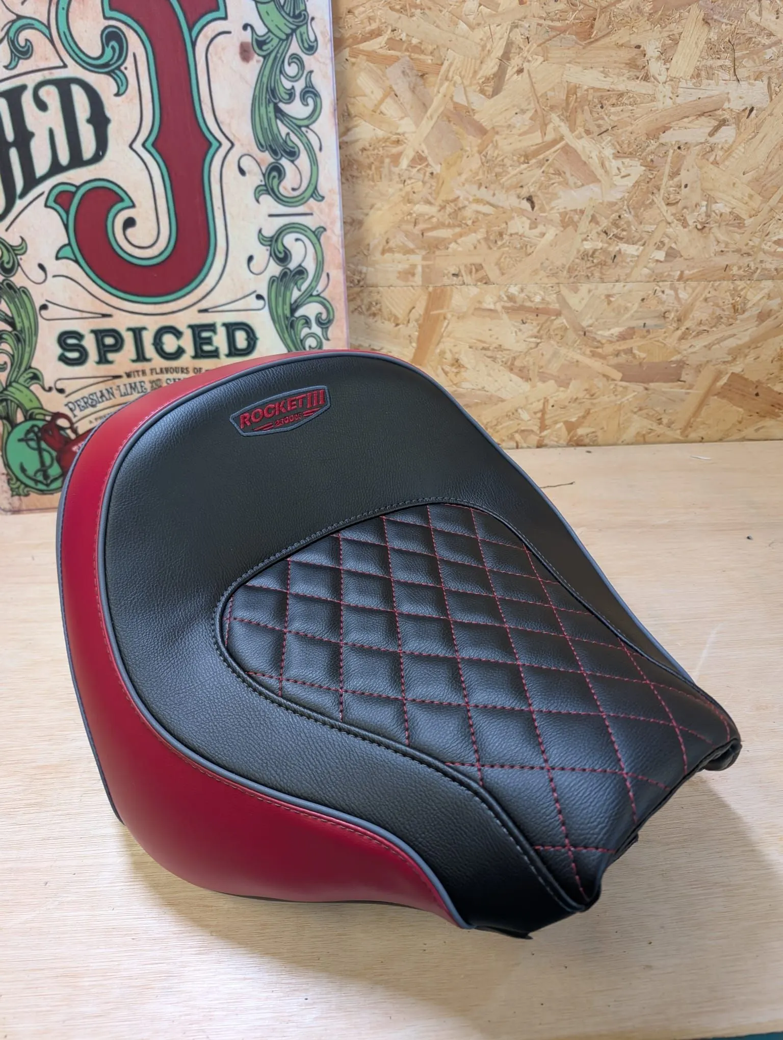 Triumph Rocket 3 motorcycle seat with custom embroidery